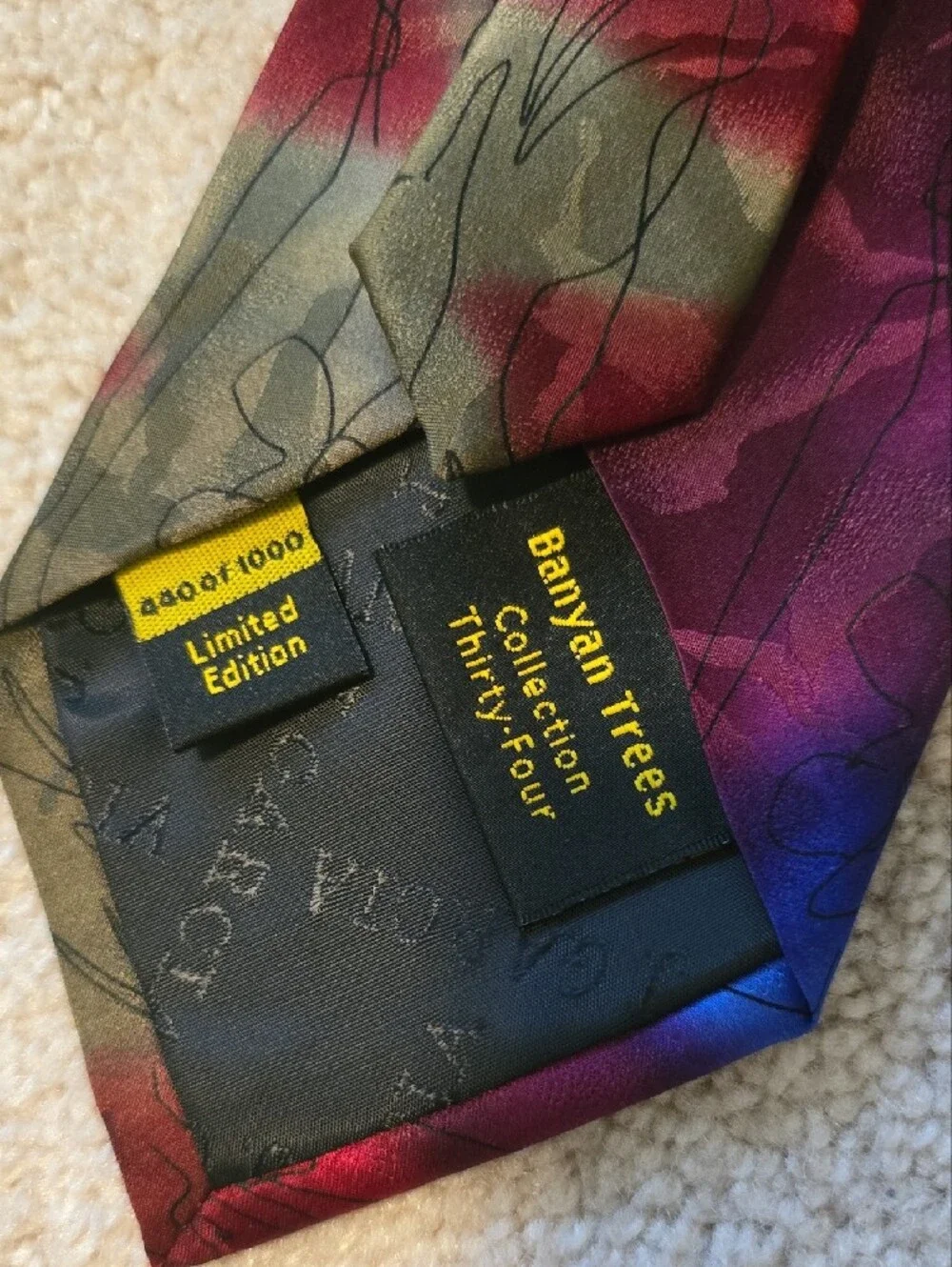J. Garcia Silk Tie in Purple, Red, Green Limited Edition Banyan Trees # 440/1000